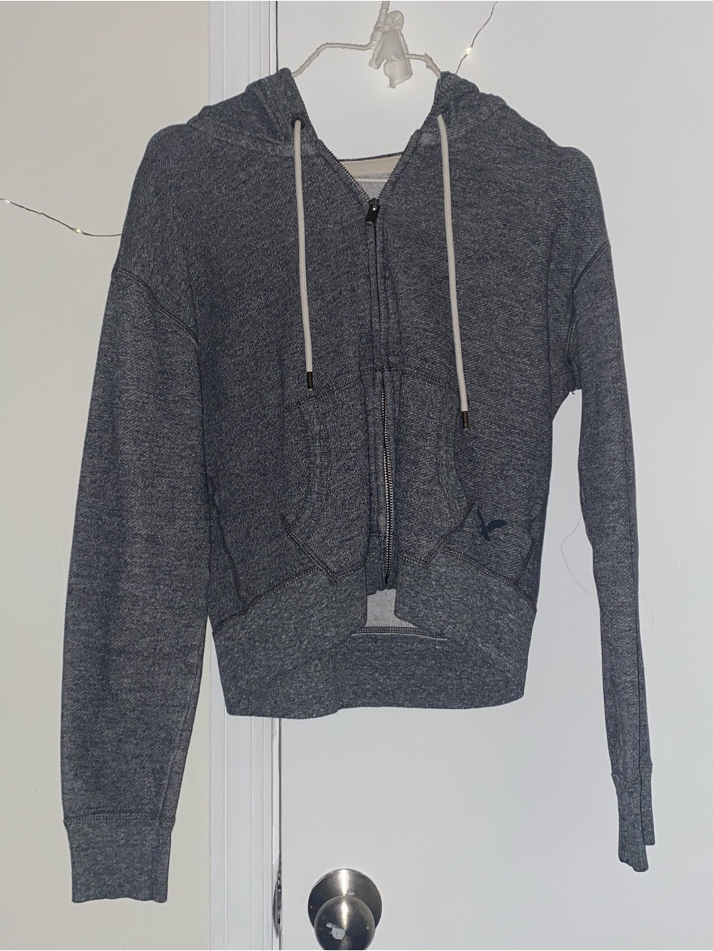 Women's Grey cropped Zip-Up Hooded Sweatshirt